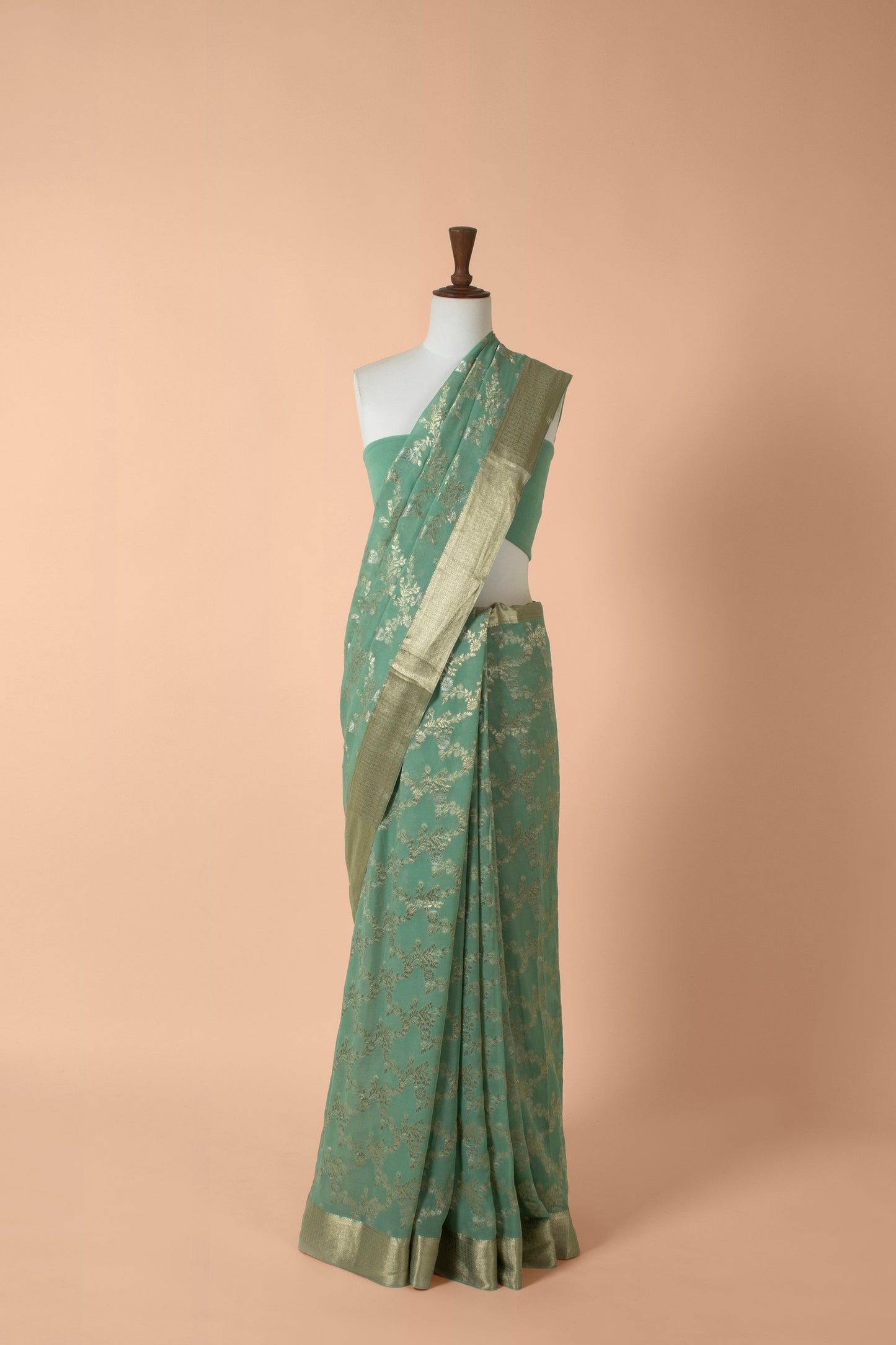 Handwoven Green Georgette Sari