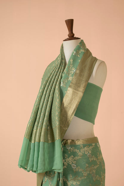 Handwoven Green Georgette Sari