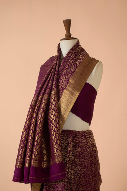 Handwoven Purple Georgette Sari