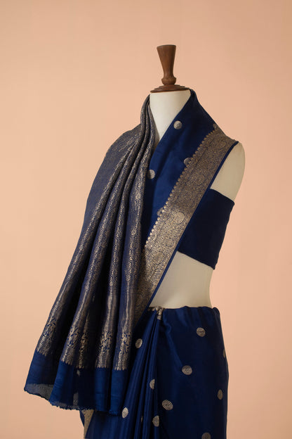 Handwoven Blue Satin Sari