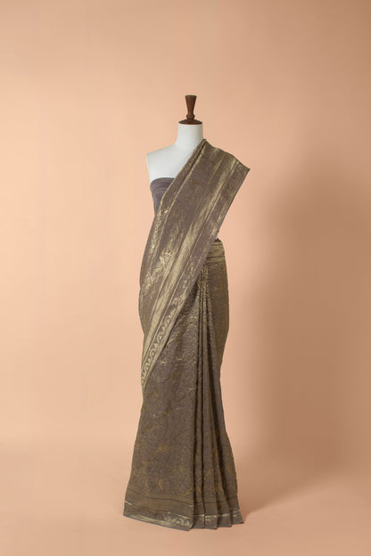 Handwoven Grey Georgette Sari