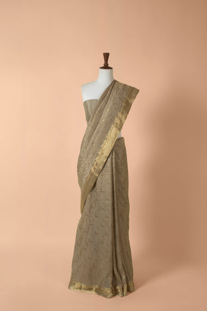 Handwoven Grey Georgette Sari