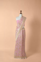 Handwoven Pink Georgette Sari