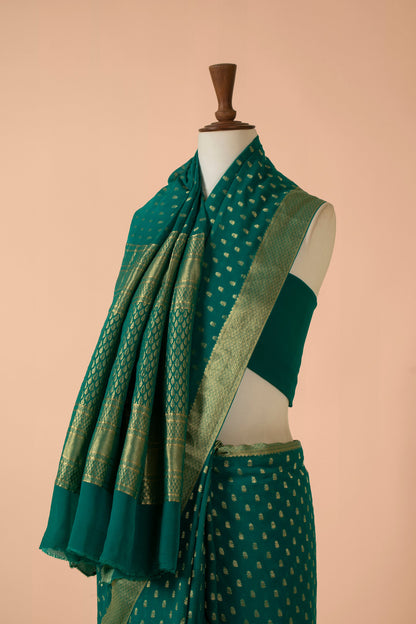 Handwoven Green Georgette Sari