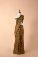 Handwoven Green Satin Silk Sari