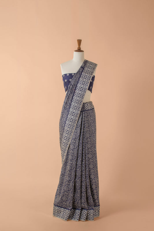 Handwoven Blue Silk Sari