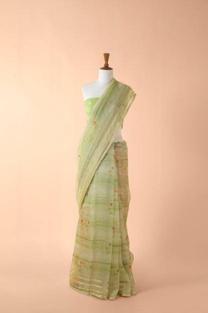 Handwoven Green Organza Sari