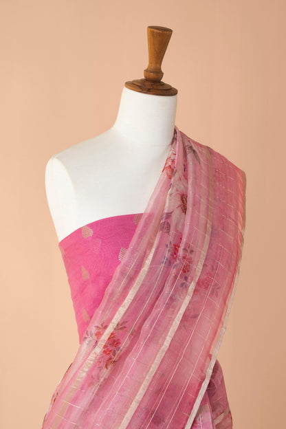 Handwoven Pink Organza Sari