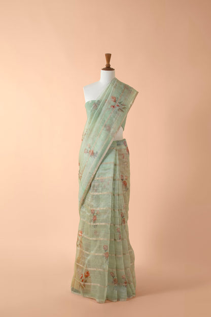 Handwoven Green Organza Sari