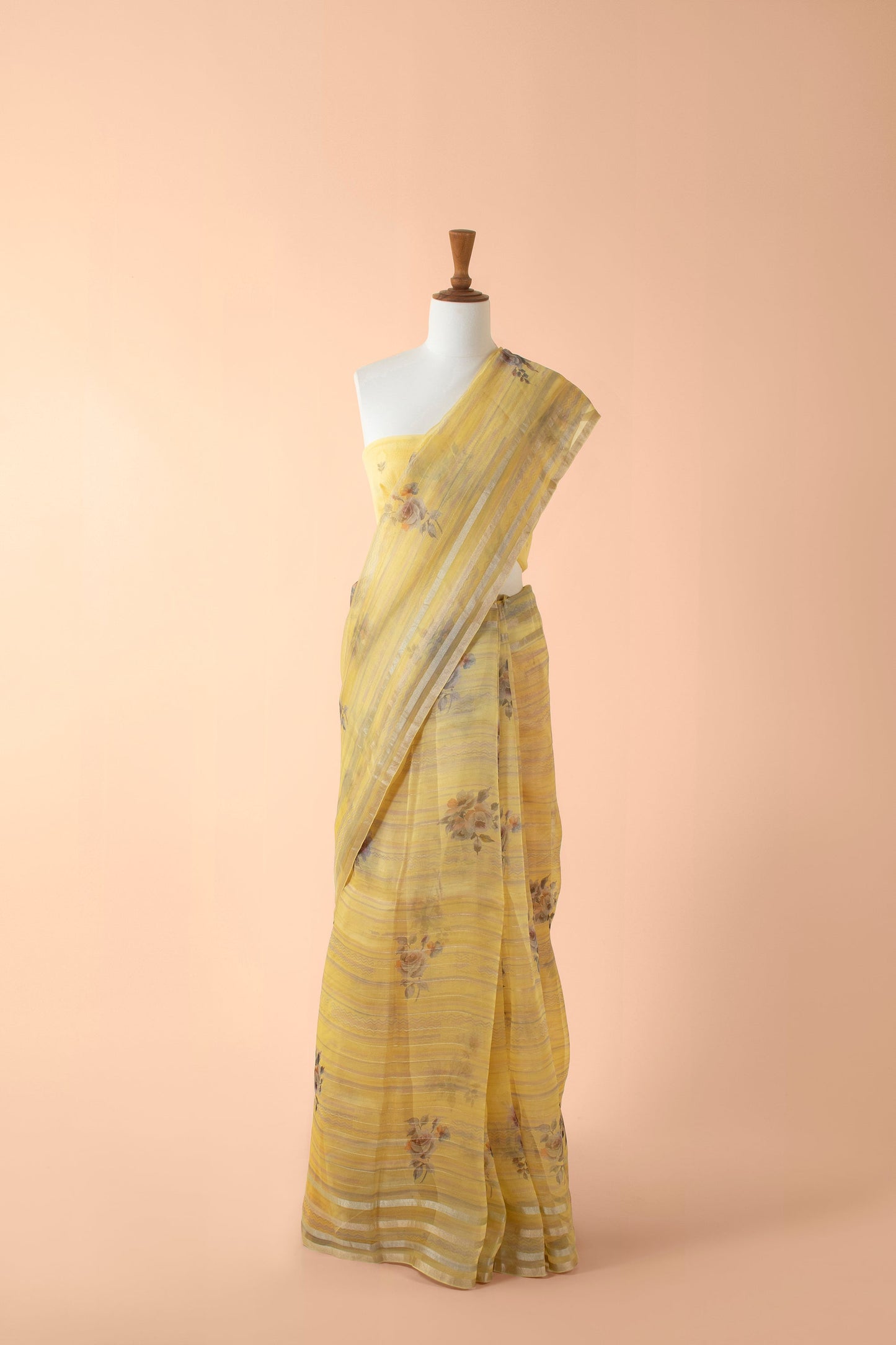 Handwoven Yellow Organza Sari