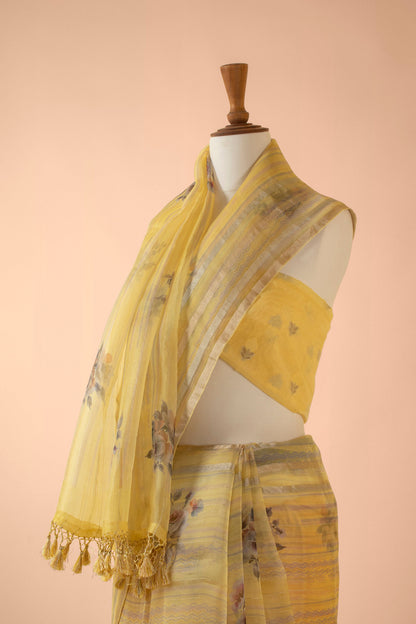 Handwoven Yellow Organza Sari