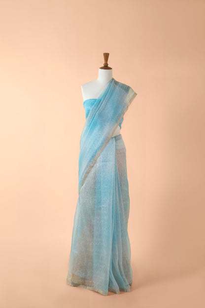 Handwoven Blue Organza Sari