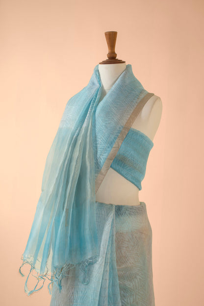 Handwoven Blue Organza Sari