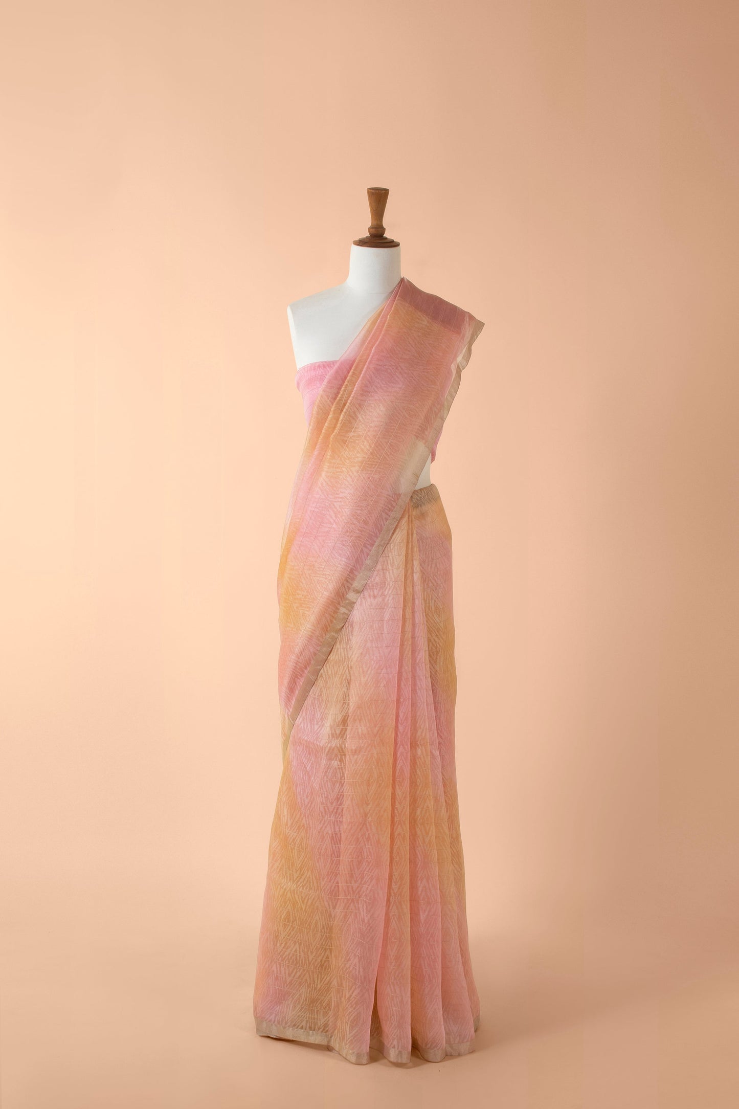 Handwoven Peach Organza Sari