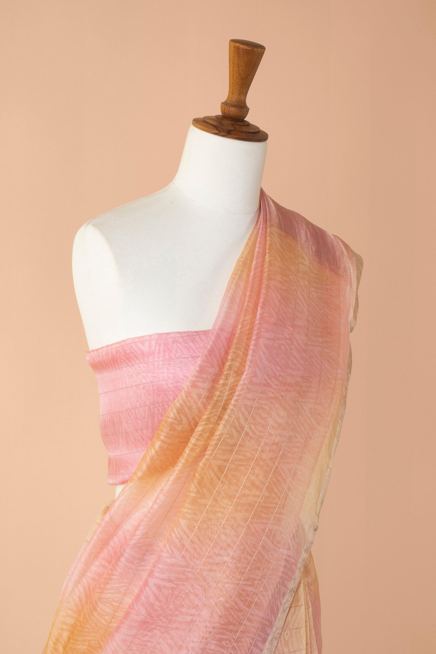 Handwoven Peach Organza Sari