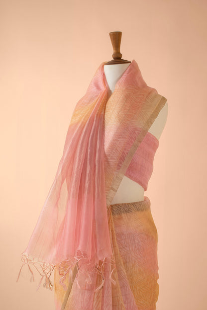 Handwoven Peach Organza Sari