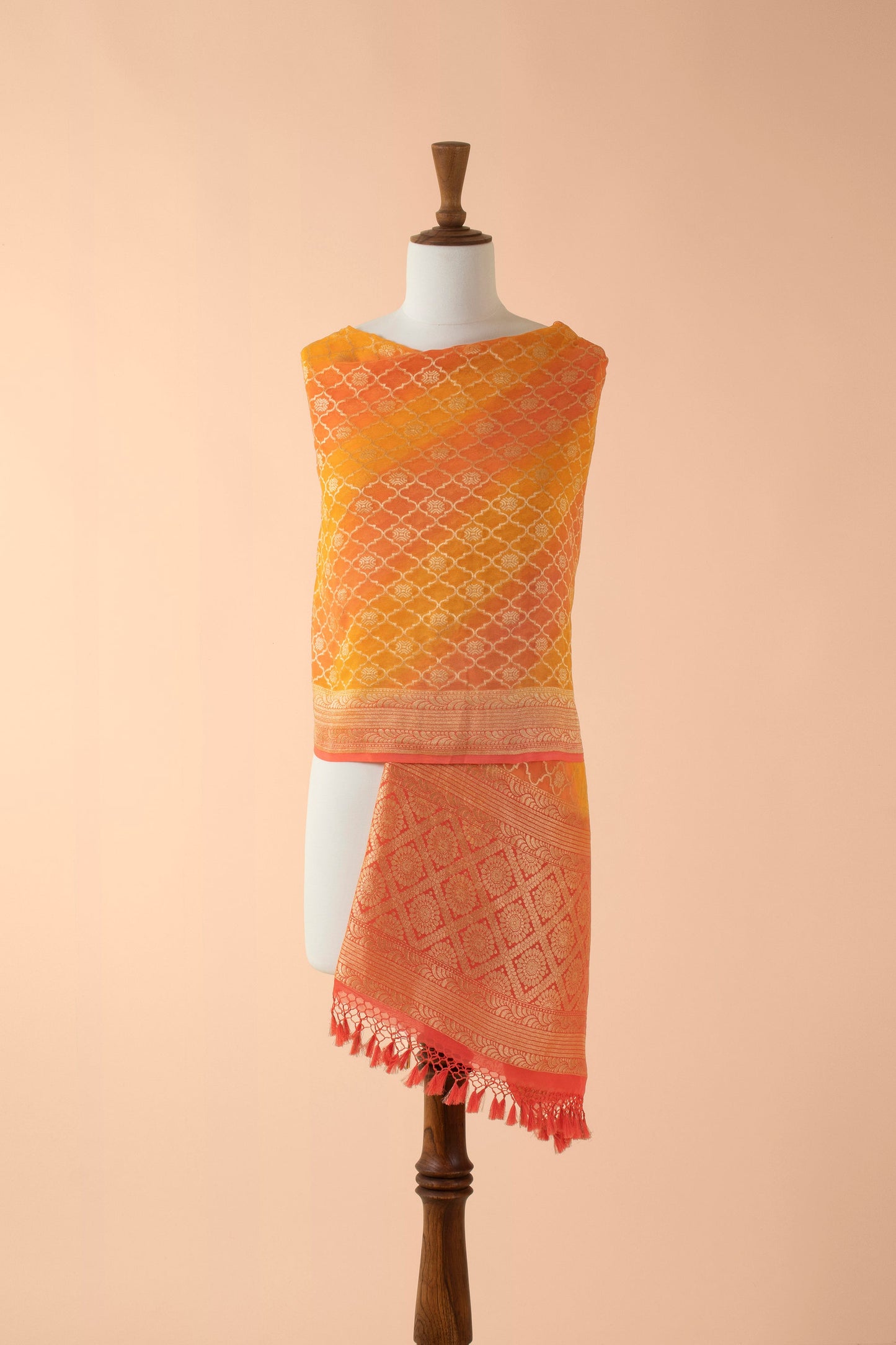 Handwoven Orange Georgette Dupatta