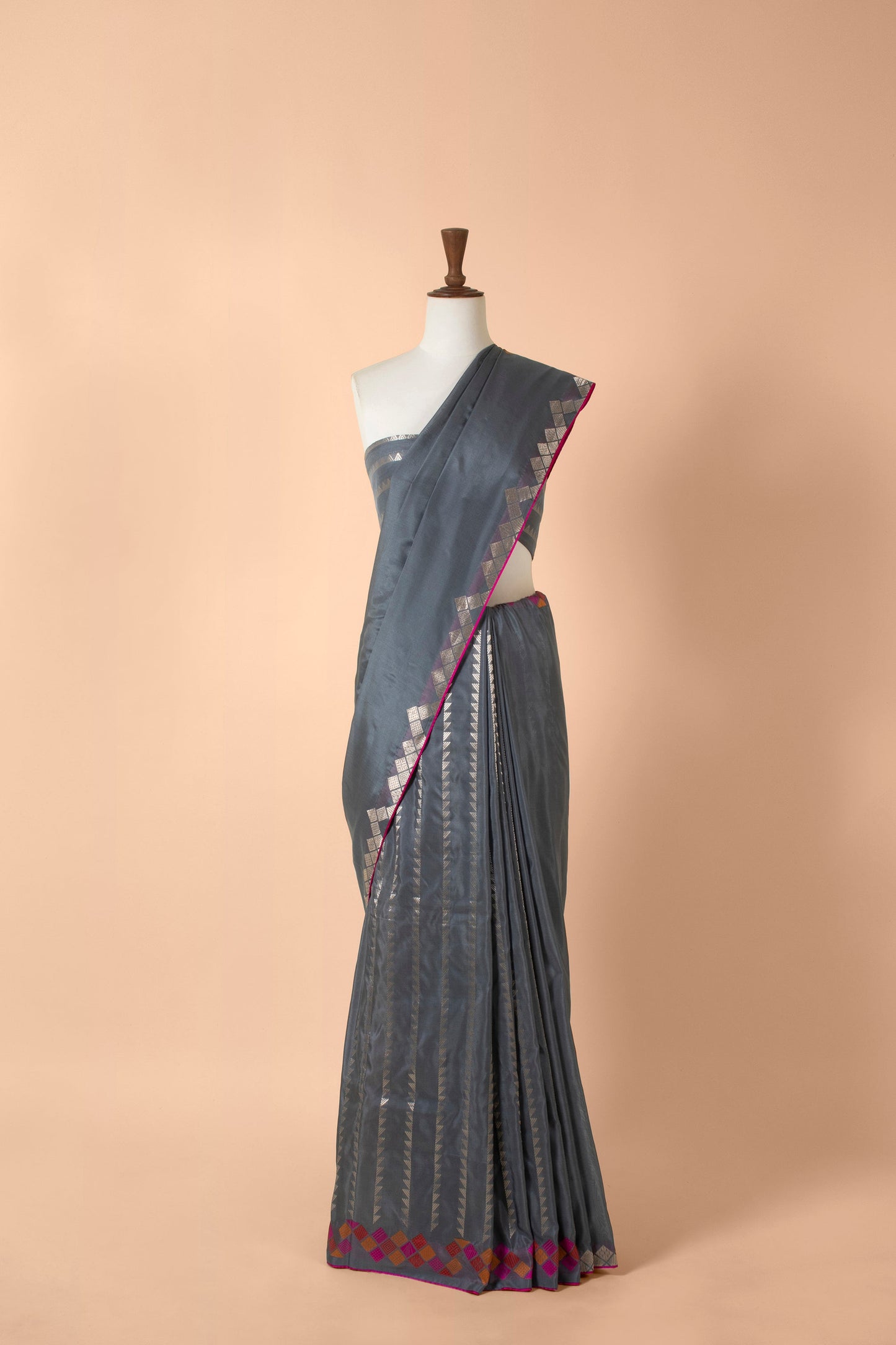 Handwoven Grey Silk Sari