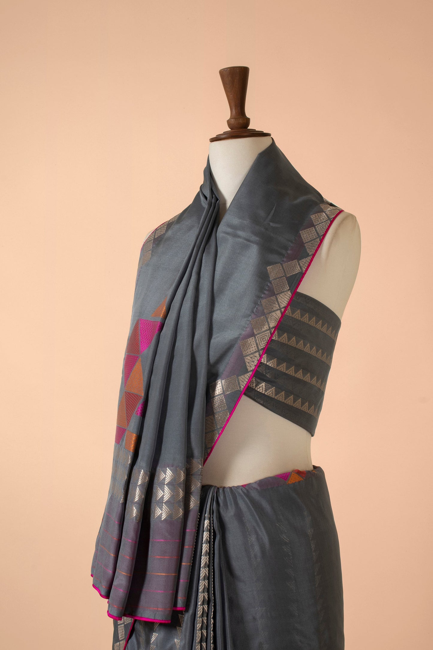 Handwoven Grey Silk Sari