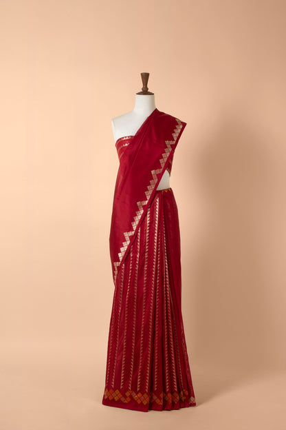 Handwoven Maroon Silk Sari