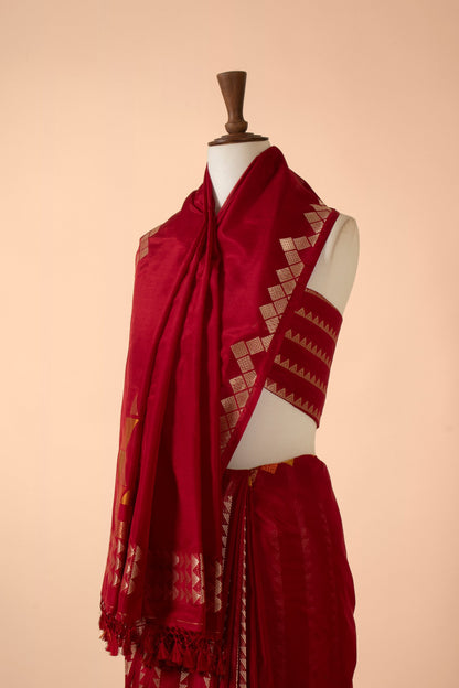 Handwoven Maroon Silk Sari