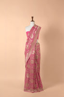 Handwoven Pink Georgette Sari
