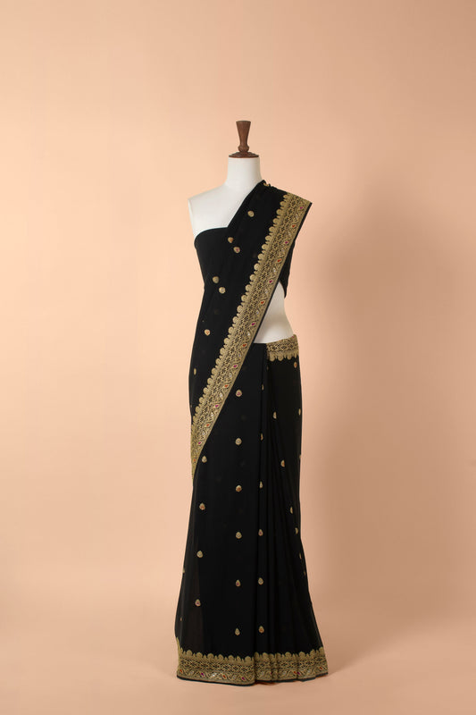 Handwoven Black Georgette Sari