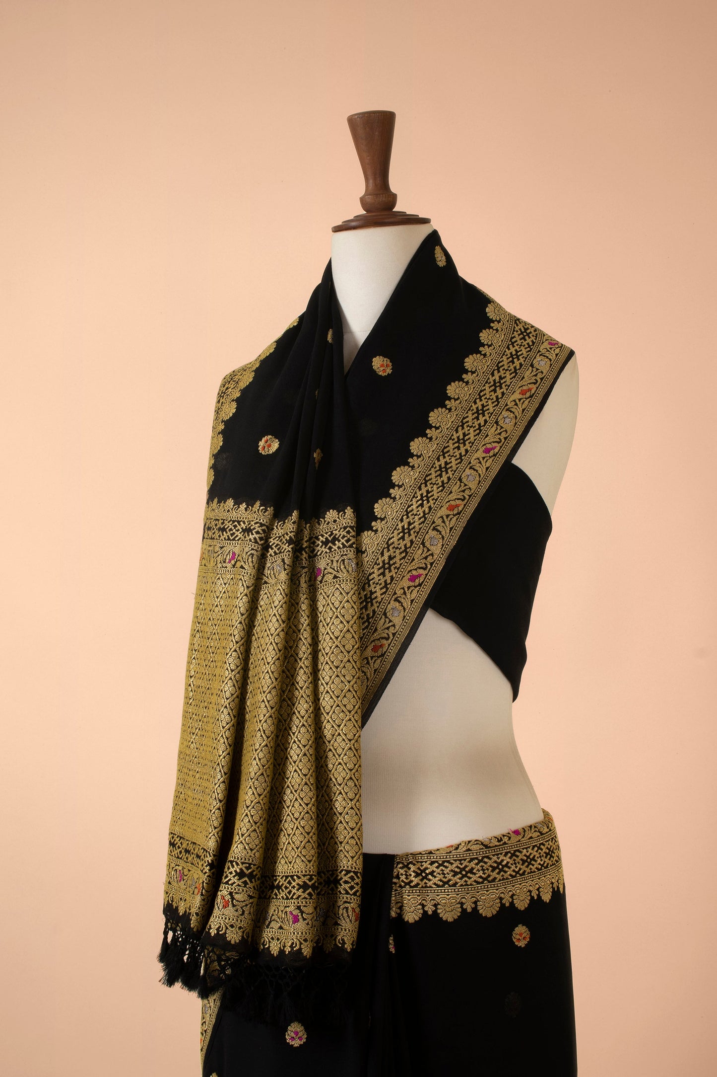 Handwoven Black Georgette Sari