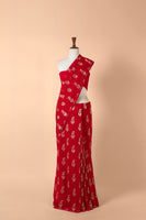 Handwoven Red Georgette Sari