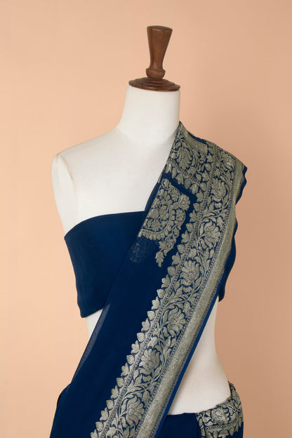 Handwoven Blue Georgette Sari