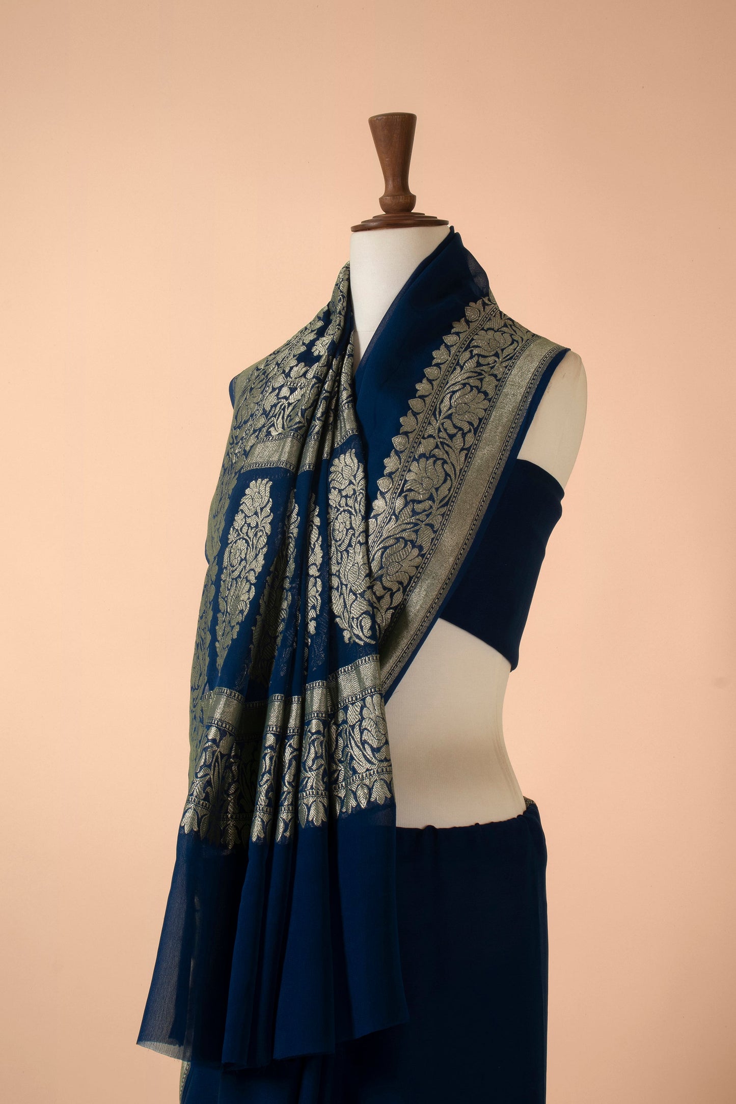 Handwoven Blue Georgette Sari