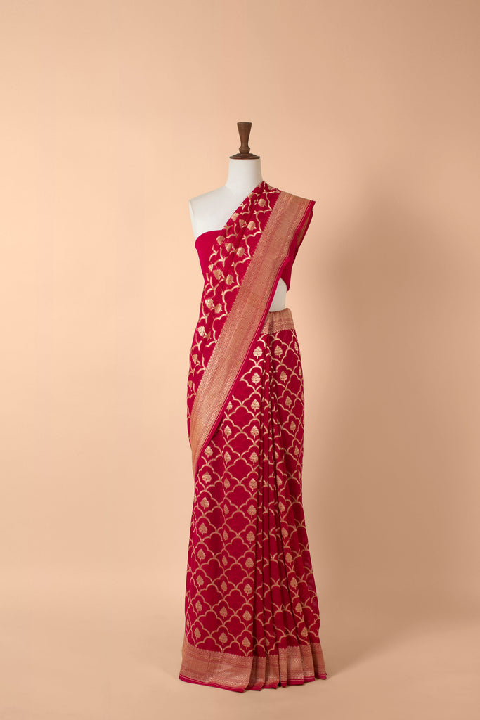 Handwoven Pink Georgette Sari