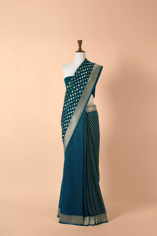 Handwoven Blue Georgette Sari