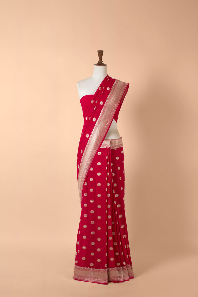Handwoven Pink Georgette Sari