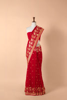Handwoven Red Georgette Sari