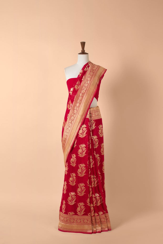 Handwoven Maroon Georgette Sari