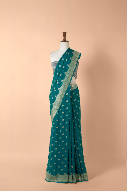 Handwoven Blue Georgette Sari