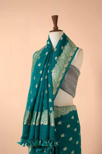 Handwoven Blue Georgette Sari