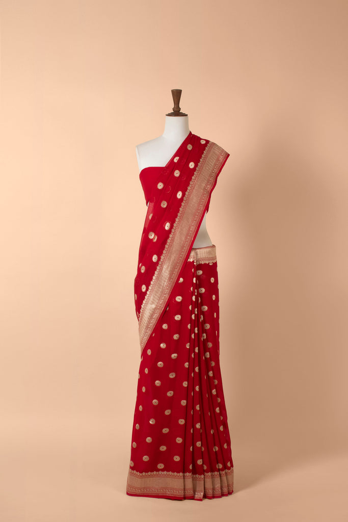 Handwoven Red Georgette Sari