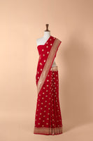 Handwoven Red Georgette Sari