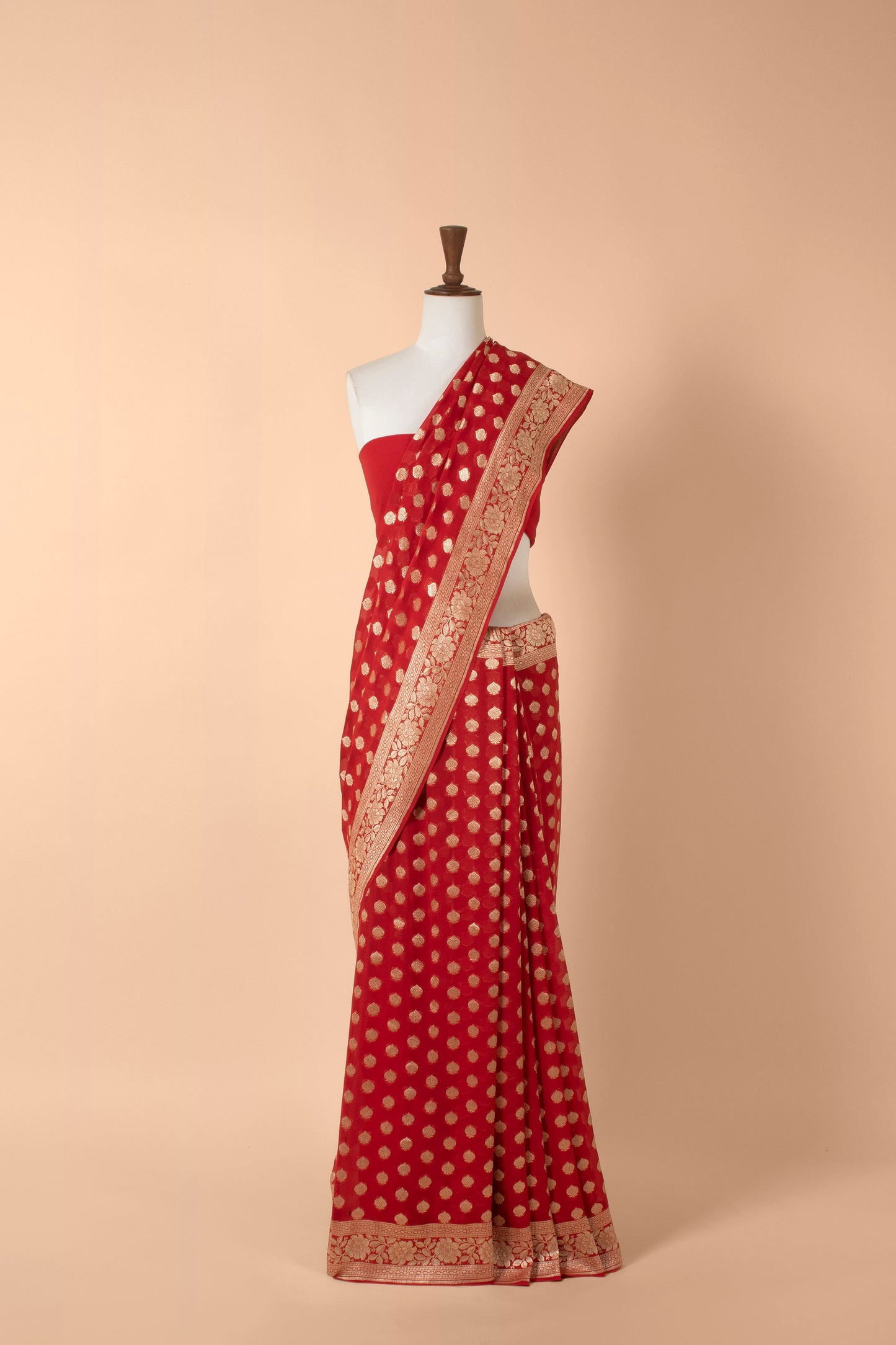 Handwoven Red Georgette Sari