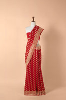 Handwoven Red Georgette Sari