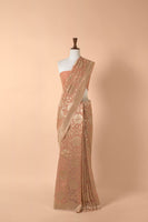 Handwoven Peach Georgette Sari