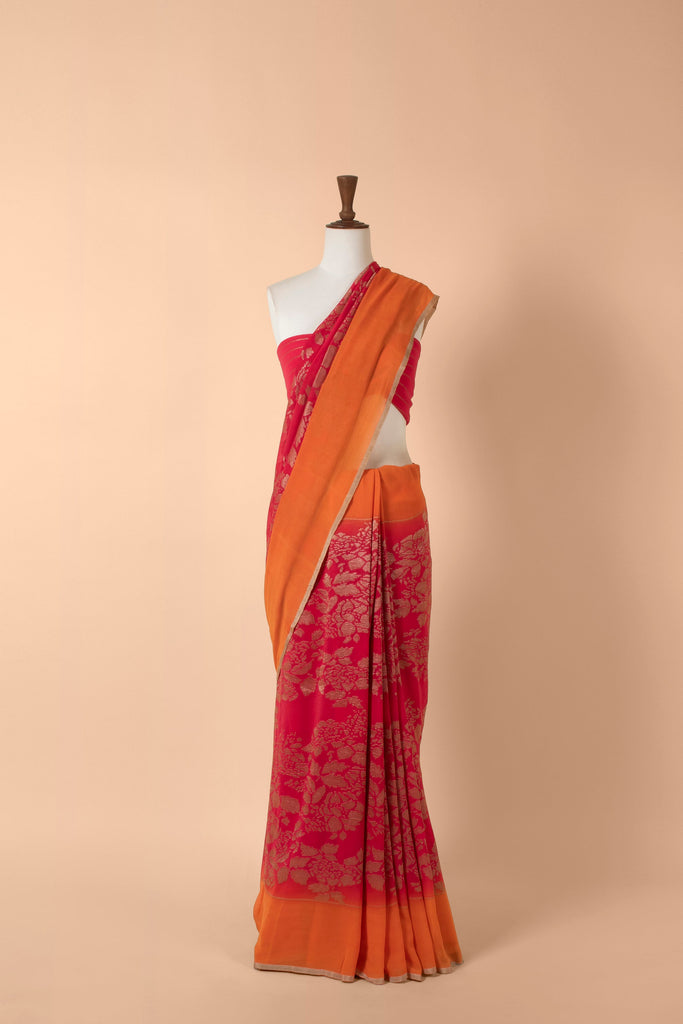 Handwoven Pink Georgette Sari