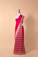 Handwoven Pink Georgette Sari