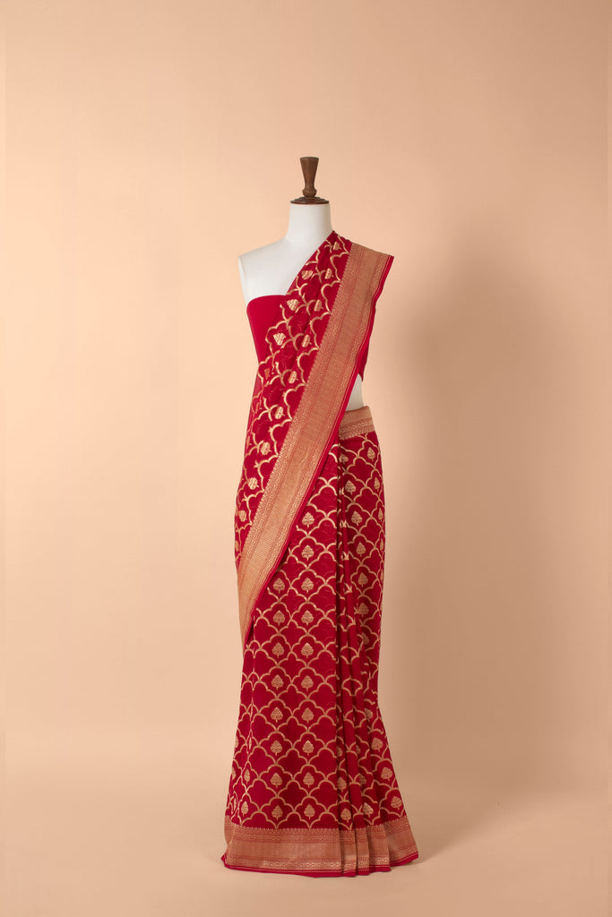 Handwoven Maroon Georgette Sari