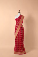 Handwoven Maroon Georgette Sari