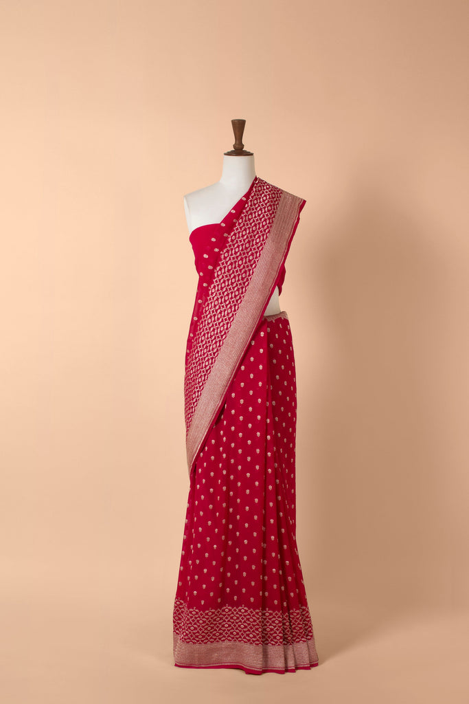 Handwoven Maroon Georgette Sari