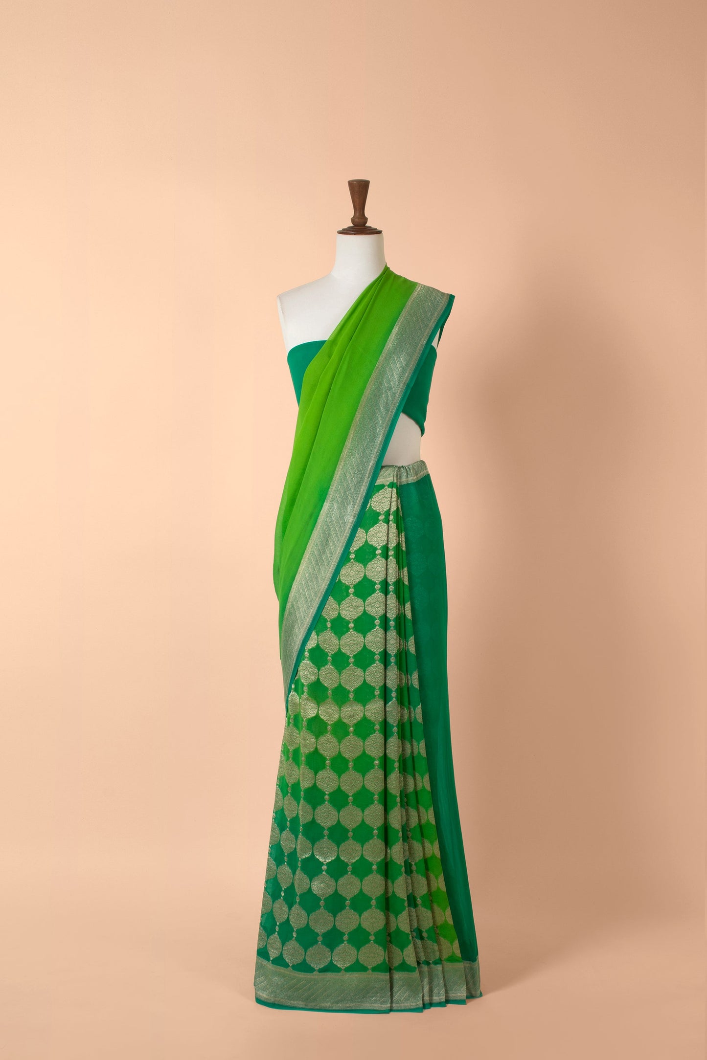 Handwoven Green Georgette Sari