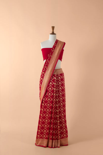 Handwoven Red Georgette Sari